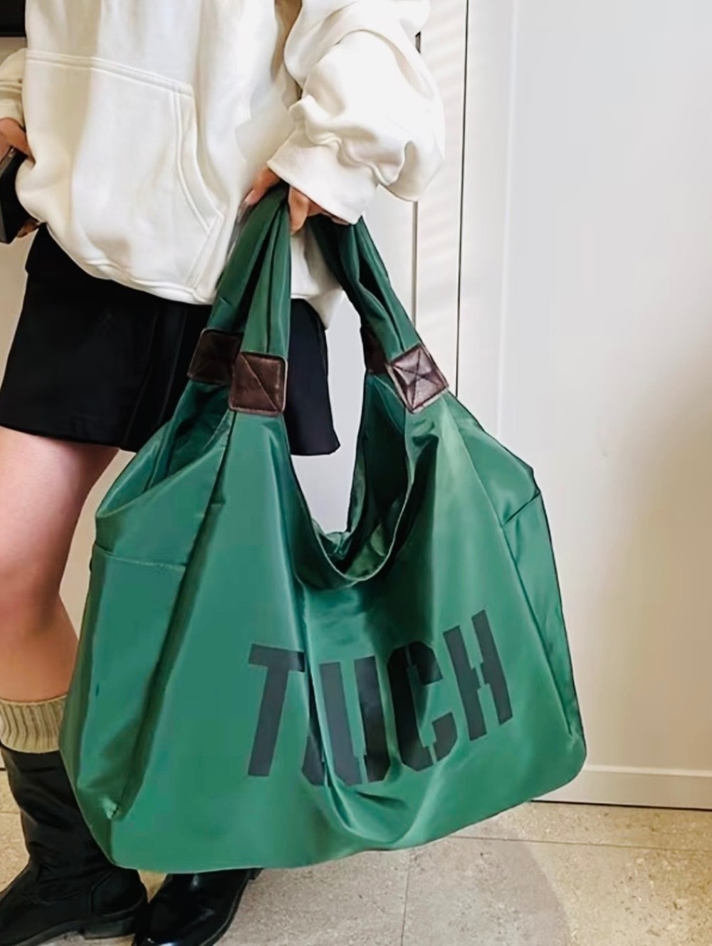 New -Super Cool -Retro Style -XXL -Oxford Tote /Travel Bag -Green/Black